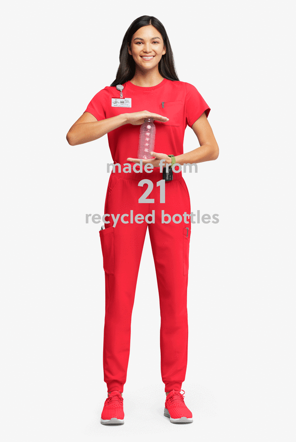 Pantalón médico ReSurge Amber estilo jogger con piernas pitillo y 7 bolsillos para mujer - Atomic Red - 5