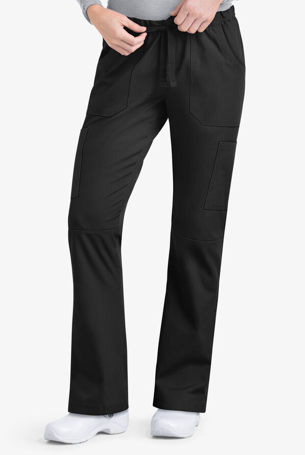 UA Best Buy Scrubs Women's 6-Pocket Drawstring Cargo Pants - Petite - Black - 1