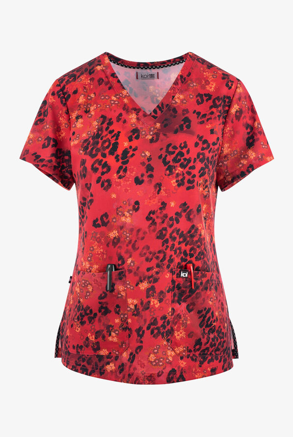 koi Next Gen Crimson Animal Women's 2Pocket STRETCH VNeck Print Scrub