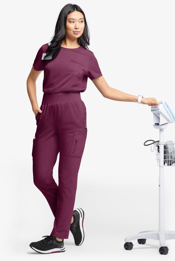WhisperLite Semira Women's 11-Pocket High Waisted Cargo Scrub Pants - Wine - 2