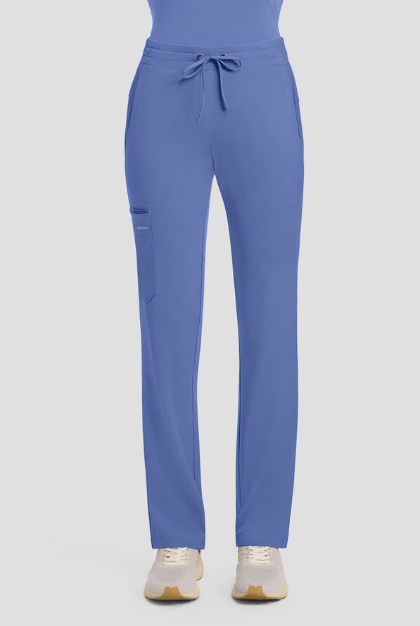 HH Works by Healing Hands Women's 5-Pocket STRETCH Straight Leg Drawstring Cargo Scrub Pants - Ceil Blue - 1