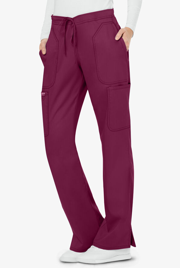 Cherokee Workwear Revolution Women's 5-Pocket STRETCH Drawstring Cargo Scrub Pants - Tall - Wine - 1
