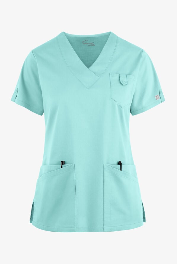 Butter-Soft STRETCH Women's 6-Pocket V-Neck Scrub Top - Aqua Moon - 1
