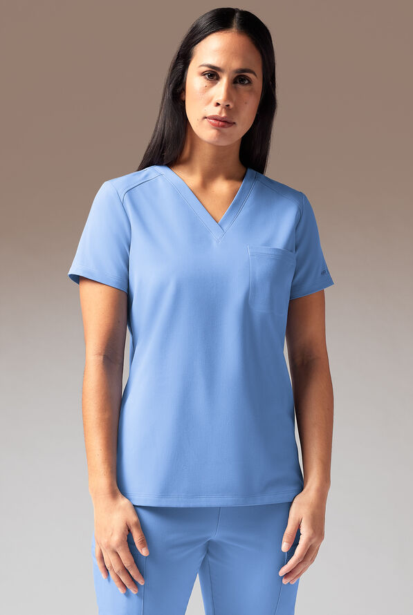 Hypothesis Meta-Base Women’s Single Pocket V-Neck Tuck In/Wear Out Scrub Top - Ceil Blue - 1