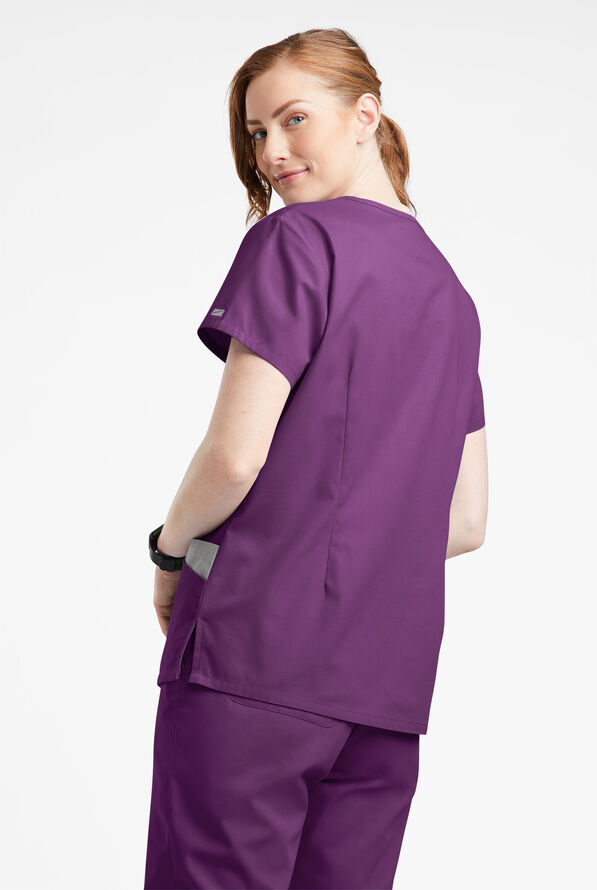 Butter-Soft Originals Women's 7-Pocket Rounded V-Neck Scrub Top - Eggplant/Silver - 3