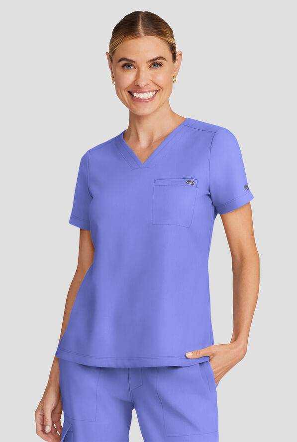 Healing Hands Quest Women's 1-Pocket STRETCH Tuck In V-Neck Scrub Top - Ceil Blue - 2