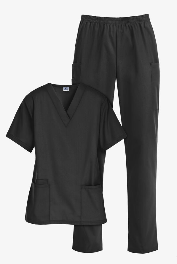 Strictly Scrubs Women’s 6-Pocket Scrub Set - Black - 1