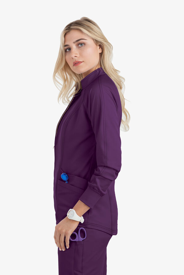 Lauderdale by UA Dania Women's 4-Pocket Zip Front Raglan Long Sleeved STRETCH Scrub Jacket - Eggplant - 4