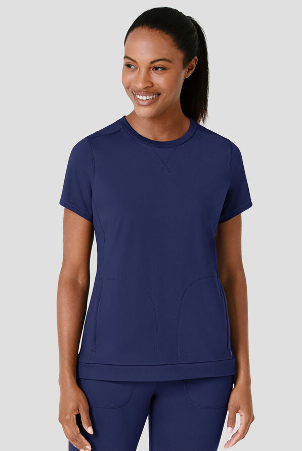 Wink Renew Knit Women's 2-Pocket STRETCH Rib-Knit Crew Neck Scrub Top - Navy - 3