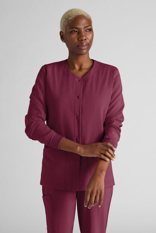 Chaqueta médica Easy STRETCH con botones a presión y 3 bolsillos para mujer - Wine - 1
