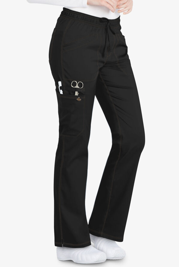 Dickies Essence Women's 4-Pocket STRETCH Drawstring Cargo Scrub Pants - Black - 1