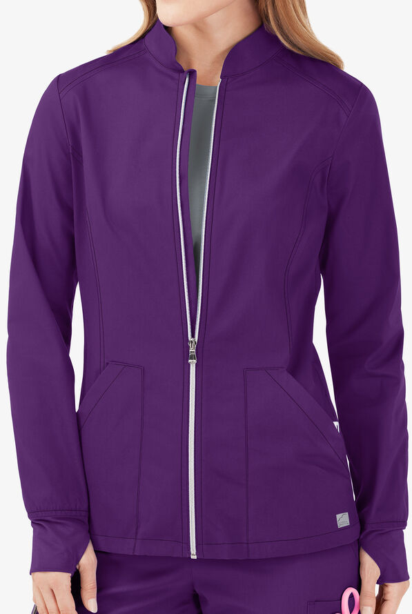 Butter-Soft STRETCH Women's 3-Pocket Zip Front Scrub Jacket - Eggplant - 2