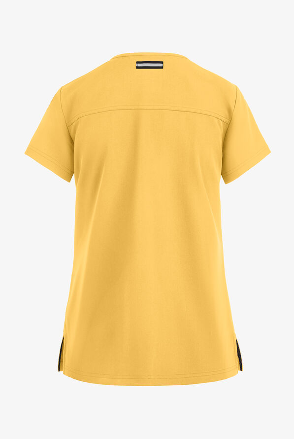 koi Next Gen Hustle and Heart Women's 3-Pocket STRETCH V-Neck Scrub Top - Butter Yellow - 2