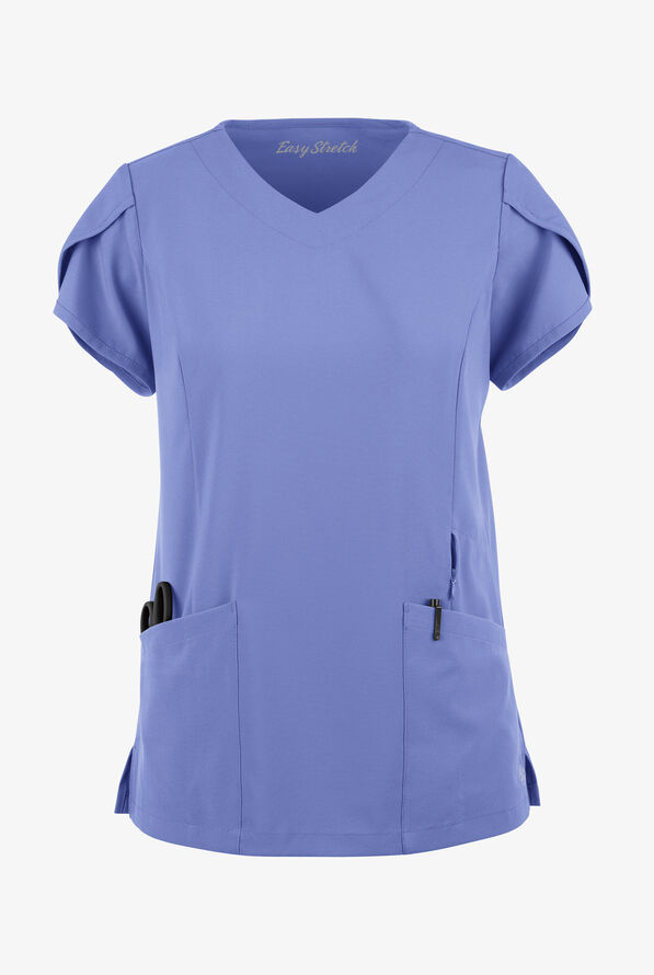Blusa médica Easy STRETCH Daisy con cuello en V y 4 bolsillos para mujer - Ceil Blue - 1