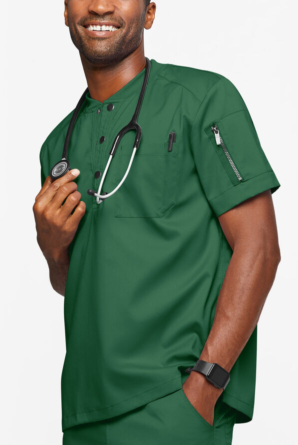 Advantage STRETCH Men's 2-Pocket Short Sleeve Henley Scrub Top - Hunter - 2