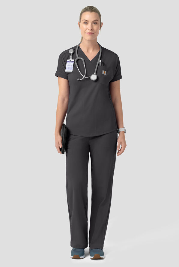 Carhartt Force&reg; Cross-Flex Knits Women's 5-Pocket STRETCH V-Neck Scrub Top - Pewter - 3