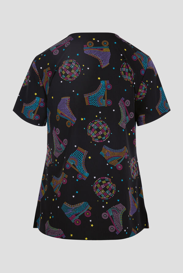 Cherokee Roller Disco Women's 2-Pocket STRETCH V-Neck Print Scrub Top - null - 2