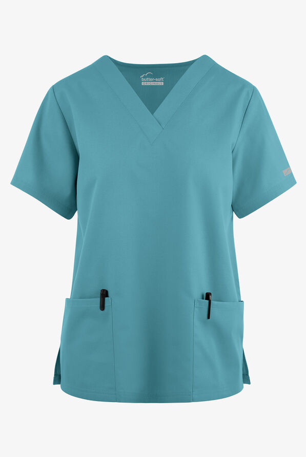 Butter-Soft Originals Women's 2-Pocket V-Neck Scrub Top - Delphinium Blue - 1