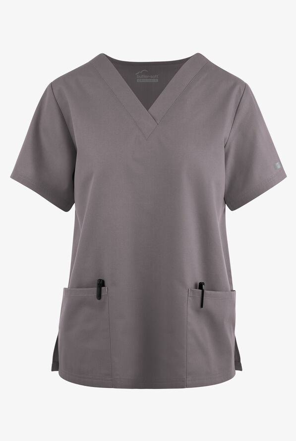 Butter-Soft Originals Women's 2-Pocket V-Neck Scrub Top - Grey Stone - 1