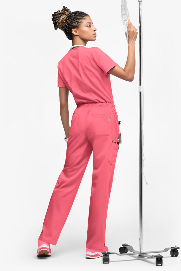 Butter-Soft STRETCH Women’s 10-Pocket Mid Rise Straight Leg Scrub Pant - Petite - Rouge Rose - 4