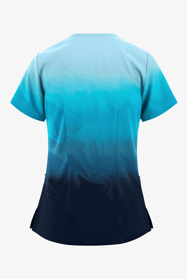 Blusa m&eacute;dica estampada Easy STRETCH Calming Waves Navy con cuello en V en &aacute;ngulo y 2 bolsillos para mujer - null - 2