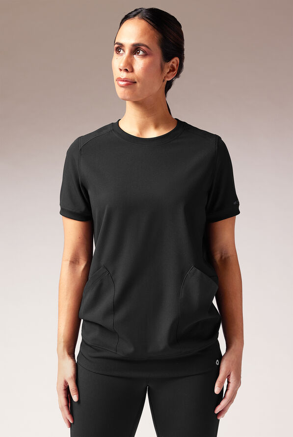 Blusa médica Hypothesis Kentica con cuello redondo y 4 bolsillos para mujer - Jet Black - 1