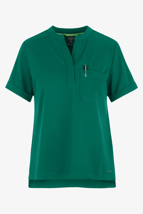 HH Works by Healing Hands Macy Women's 1-Pocket STRETCH Mandarin Collar Tuck In Scrub Top - Hunter - 1