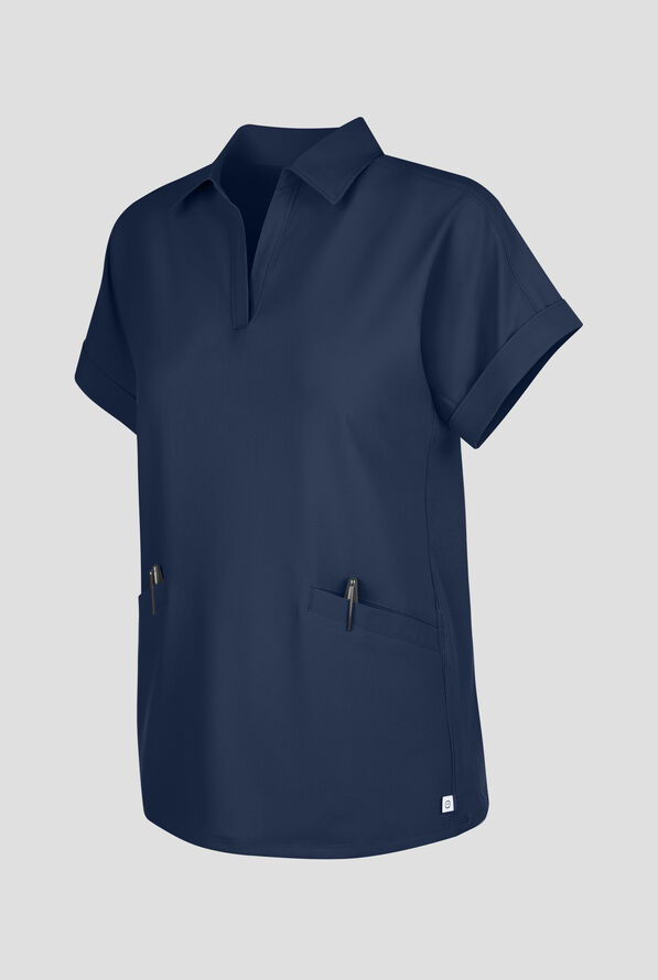 Wink Renew Women's 2-Pocket STRETCH Dolman Sleeve Shirt Collar Scrub Top - Navy - 3