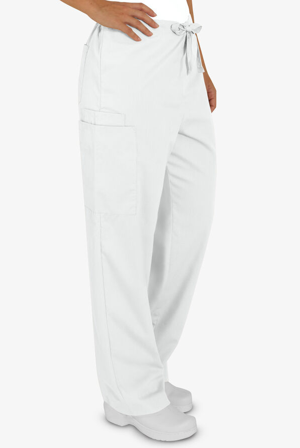 Butter-Soft Core Unisex 4-Pocket Drawstring Scrub Pants - Tall - White - 3