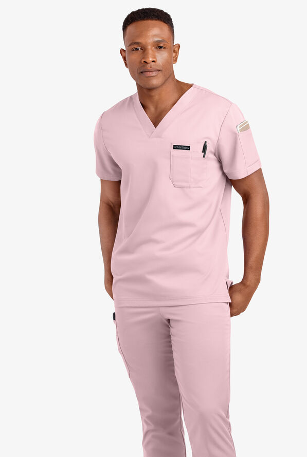 Advantage STRETCH Men's 4-Pocket V-Neck Scrub Top - Light Pink - 2