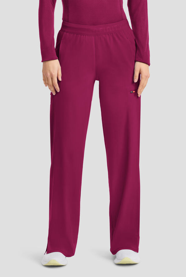 Infinity GNR8 Women's 6-Pocket STRETCH High-Rise Wide Leg Scrub Pant - Wine - 1