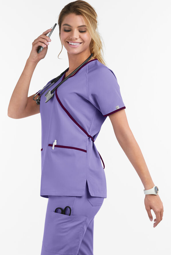 UA Best Buy Scrubs Contrast Women's 2-Pocket Mock Wrap Scrub Top - Dark Lilac/Wine - 3