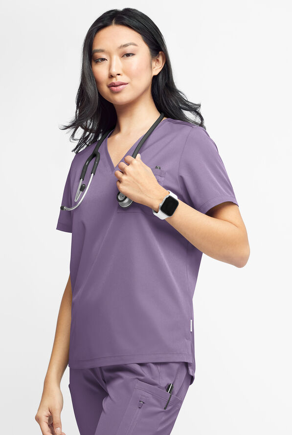 WhisperLite Zora Women's 2-Pocket Stretch V-Neck Tuck-in Scrub Top - PURPLE DUSK - 5