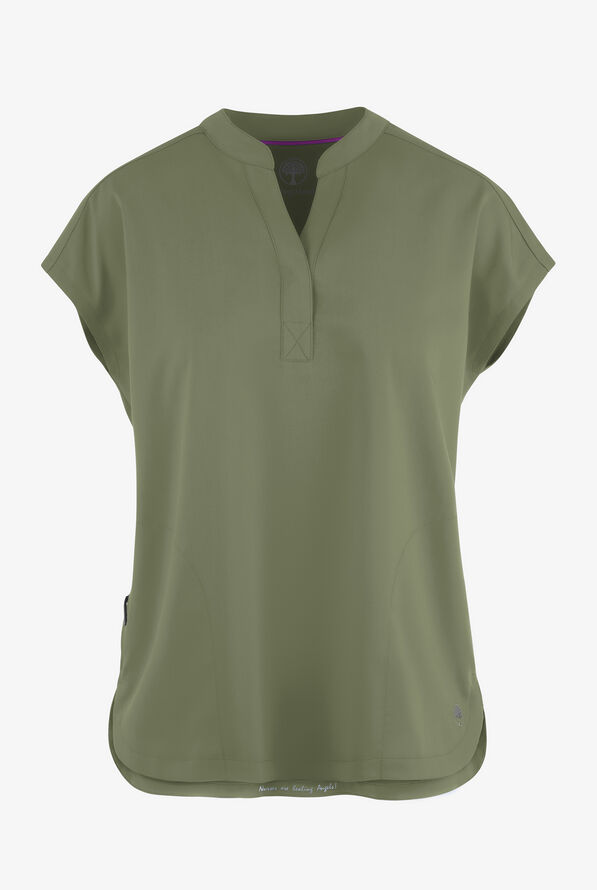 Healing Hands Purple Label Journey Women's 2-Pocket STRETCH Dolman Sleeve Mandarin Collar Scrub Top - Olive - 1