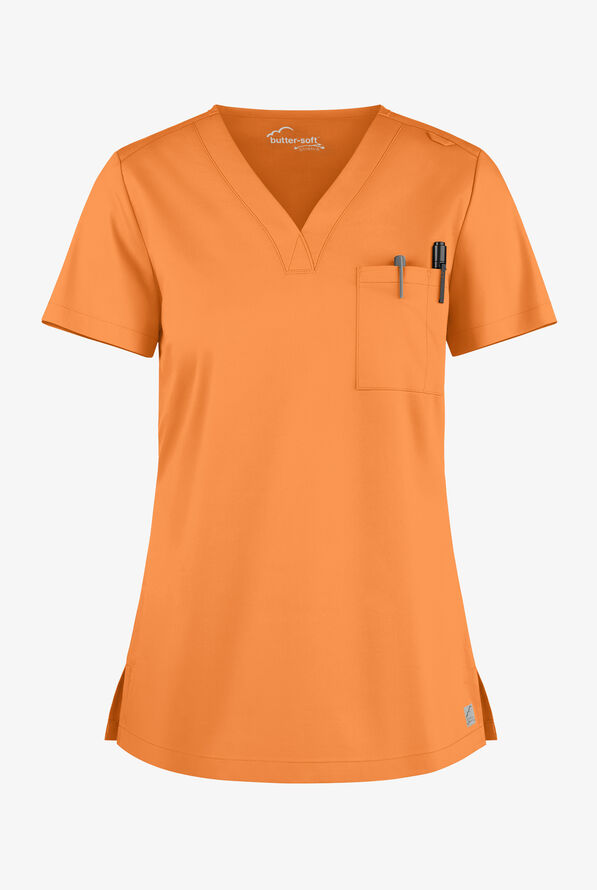 Blusa m&eacute;dica Butter-Soft STRETCH con cuello en V y 2 bolsillos para mujer - Apricot Crush - 1