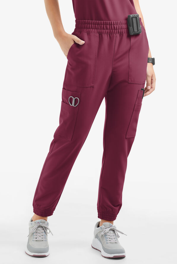 Movement by Butter-Soft Cephei Women's 11-Pocket Jogger Scrub Pants - Wine - 1