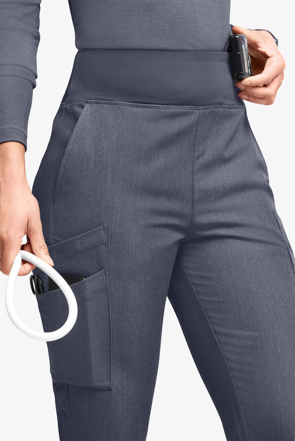 Movement by Butter-Soft Carina Women’s 7-Pocket Skinny Yoga Inspired  Scrub Pant - Petite - Indigo Heather - 2