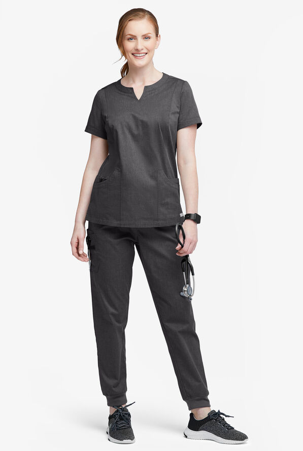 Butter-Soft STRETCH Women's 5-Pocket Cargo Jogger Scrub Pants - Tall - Heather Charcoal/Pewter - 4