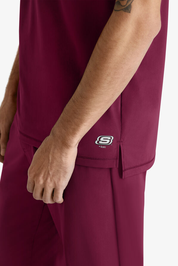 Skechers by Barco Slip-ins Flex Men's 1-Pocket STRETCH Tuck In Zipper Round Neck Scrub Top - Wine - 3