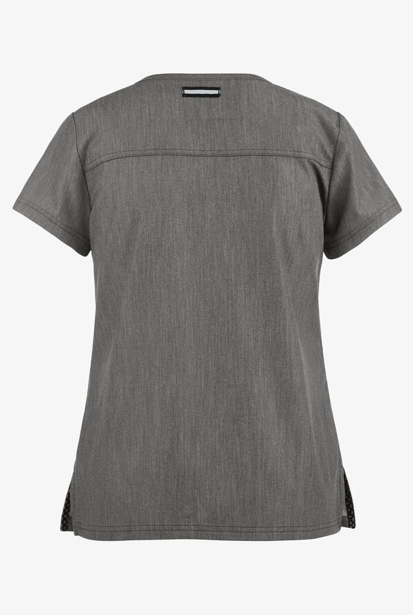 koi Next Gen Hustle and Heart Women's 3-Pocket STRETCH V-Neck Scrub Top - Heather Grey - 2