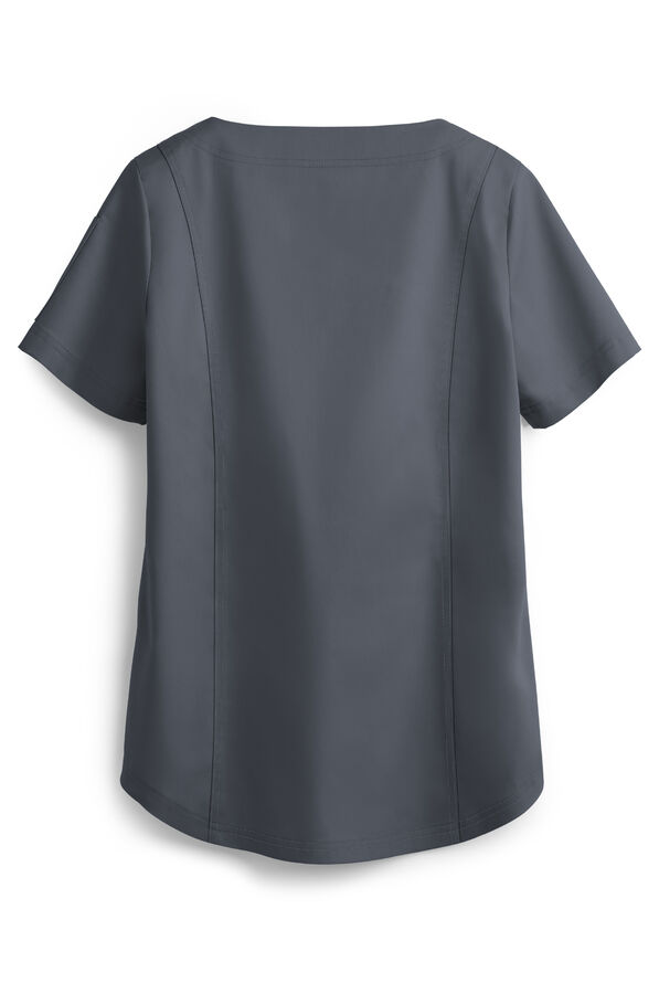 Butter-Soft STRETCH Women's 4-Pocket Feminine Curved V-Neck Scrub Top - Pewter - 3
