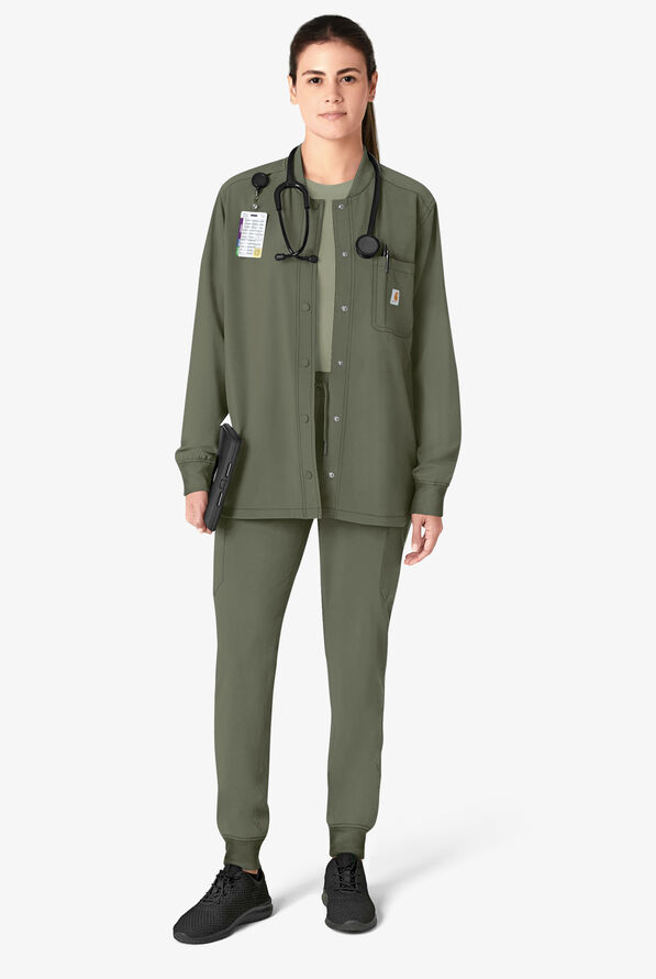 Chaqueta médica Carhartt Cross-Flex STRETCH con 4 bolsillos para mujer - Olive - 5