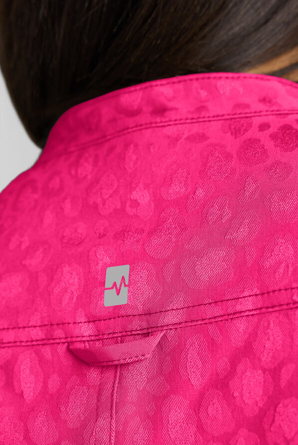 Easy STRETCH Bella Women's Jacquard 1-Pocket Henley Scrub Top - Reactive Pink - 4