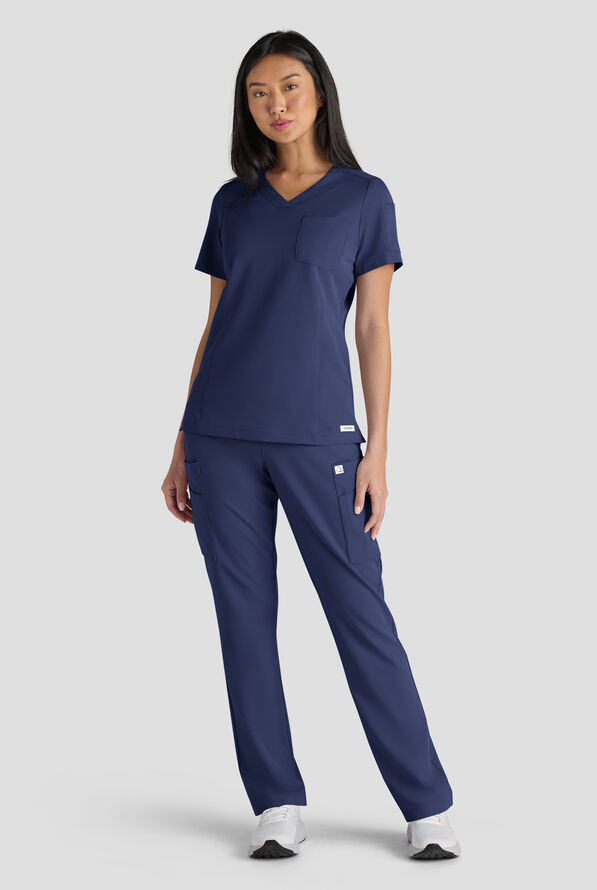 ReSurge Diamond Women's 3-Pocket V-Neck Tuck In / Wear Out Scrub Top - Navy - 7