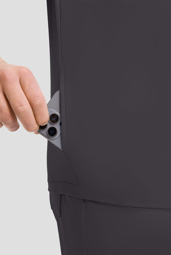 Cherokee Achieve Men's 3-Pocket STRETCH Relaxed V-Neck Knit Scrub Top - Pewter - 3