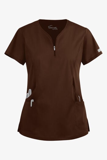 Blusa m&eacute;dica UA Butter-Soft STRETCH con cremallera en el cuello curvo y 4 bolsillos para mujer