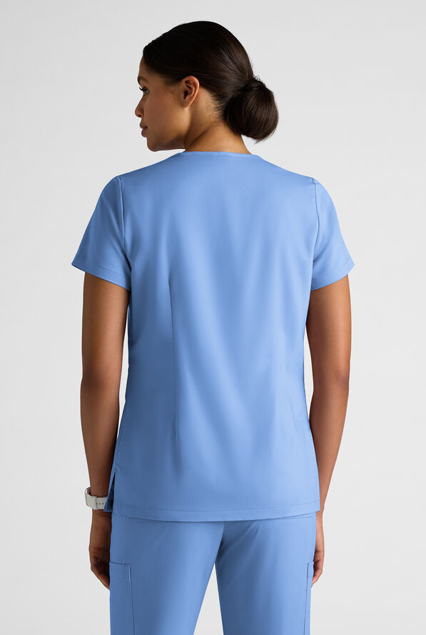 Blusa m&eacute;dica Butter-Soft STRETCH con cuello en V y 2 bolsillos para mujer - Ceil Blue - 2