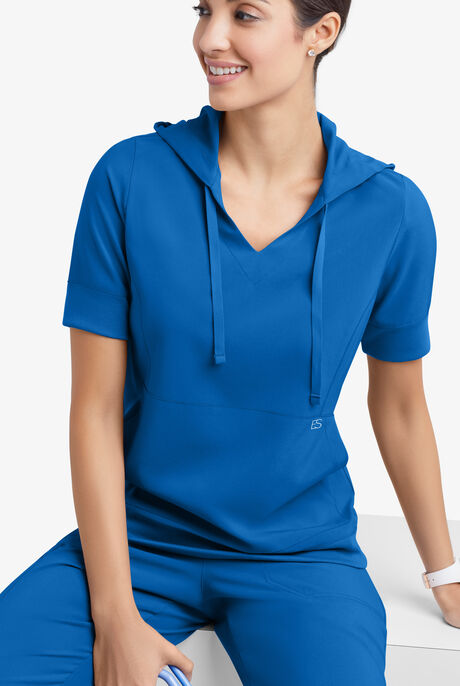 Easy STRETCH True Women's 3-Pocket Short Sleeve Pull-Over Scrub Hoodie
