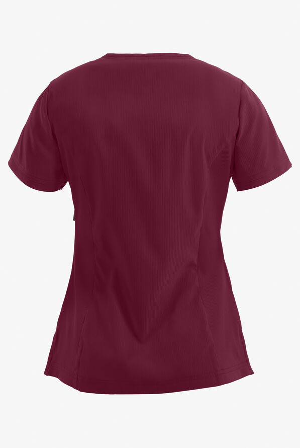 koi Lite™ Philosophy Women's 3-Pocket Mock Wrap Side Zipper Scrub Top - Wine - 2