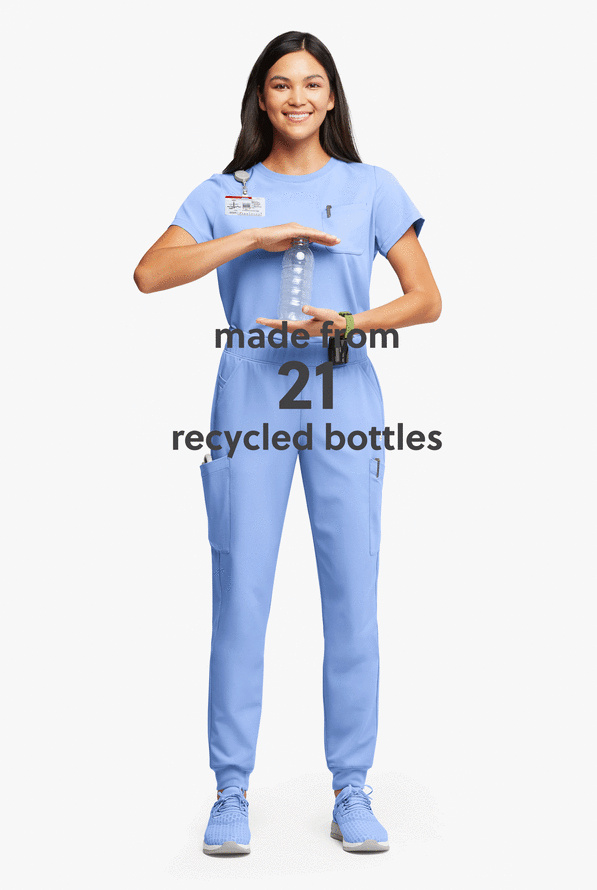 Pantalón médico ReSurge Amber estilo jogger con piernas pitillo y 7 bolsillos para mujer - Ceil Blue - 5